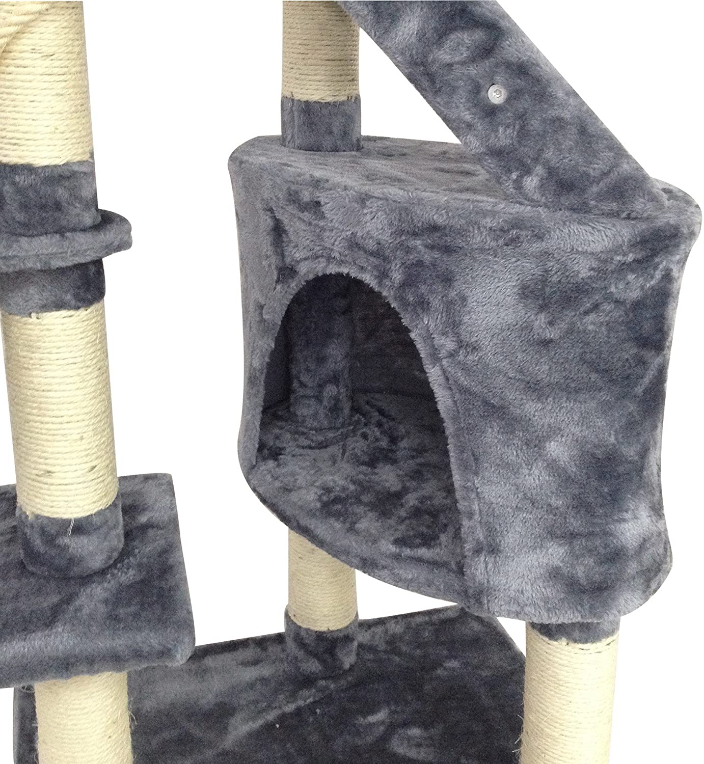  Todeco - Árbol para Gatos, Escalador para Gatos - Material: MDF - Tamaño de la casa de Gato: 30,0 x 30,0 x 42,9 cm - 120 cm, 5 Plataformas, Gris 