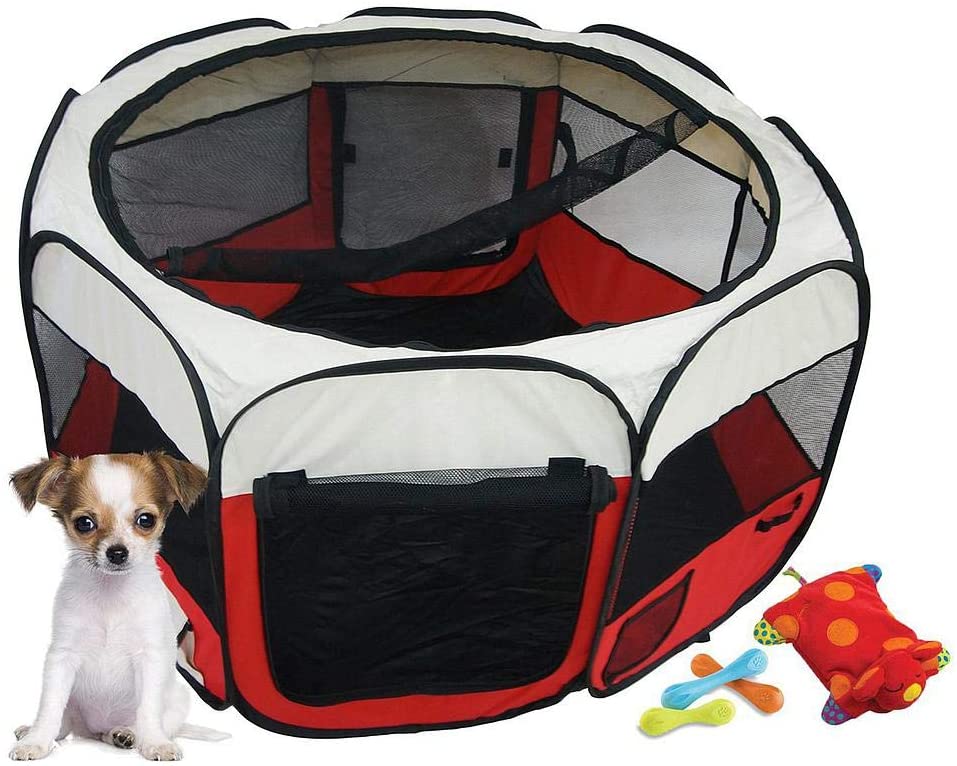  Todeco - Parque de Juegos para Mascotas, Parque para Animales Pequeños - Material: Poliéster recubierto de PVC - Diámetro: 125 cm - Rojo 