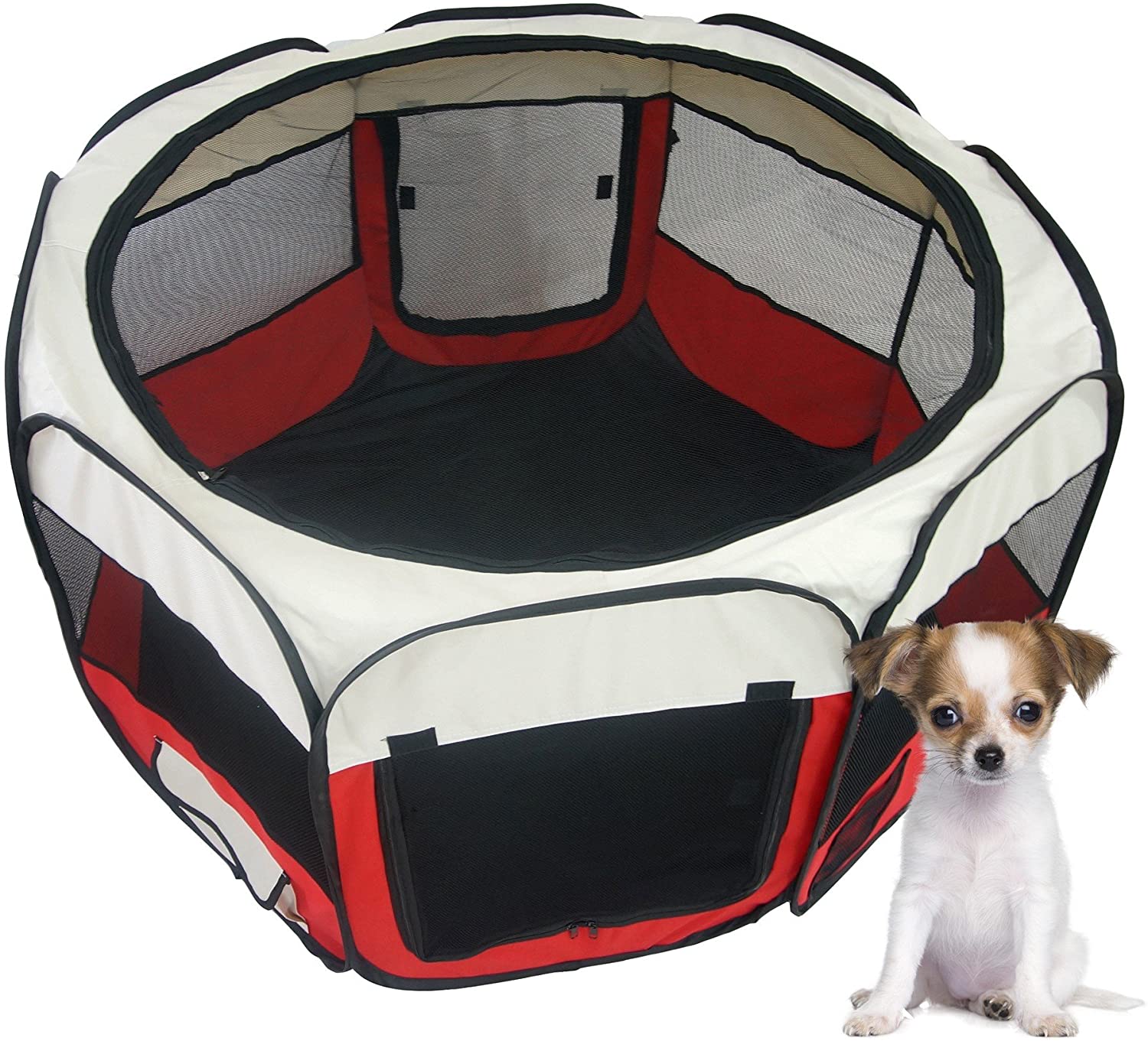  Todeco - Parque de Juegos para Mascotas, Parque para Animales Pequeños - Material: Poliéster recubierto de PVC - Diámetro: 125 cm - Rojo 