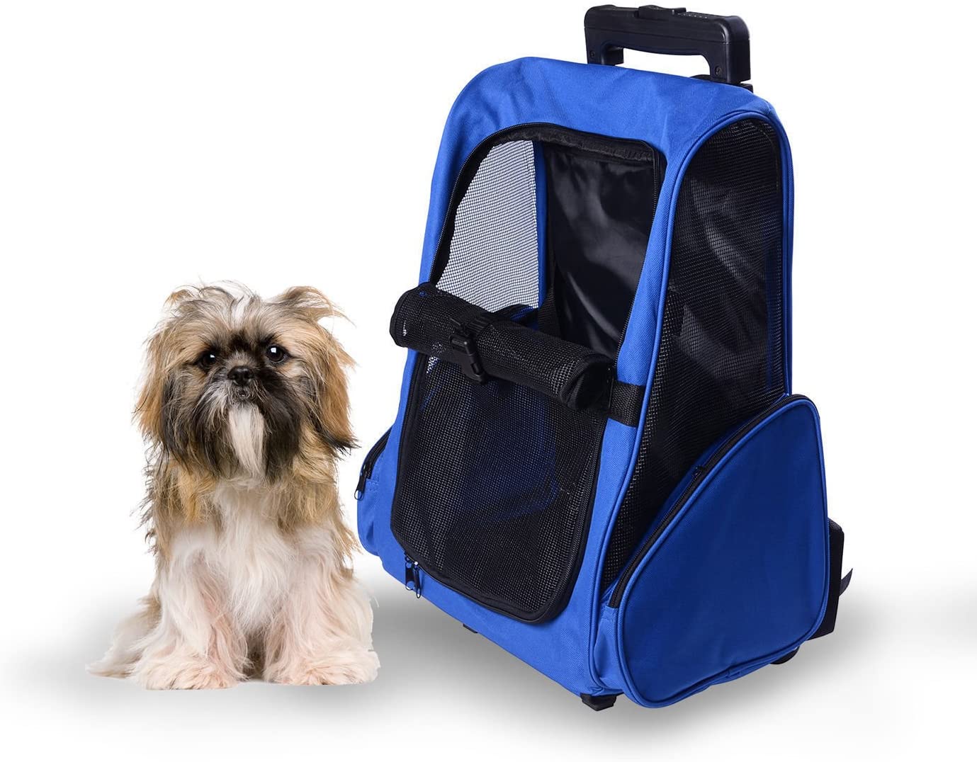  Transportin Carrito Perro 2 en 1 Mochila Carrito 36x30x49 cm Mascotas Perro Gato Azul 