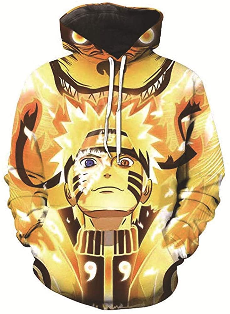  TSHIMEN Naruto 2019 Nuevo suéter Casual de Manga Larga Personaje de Anime Naruto Dark hurón Patrón de impresión Digital 3D Jersey Sudaderas con Capucha-Amarillo XXXL 