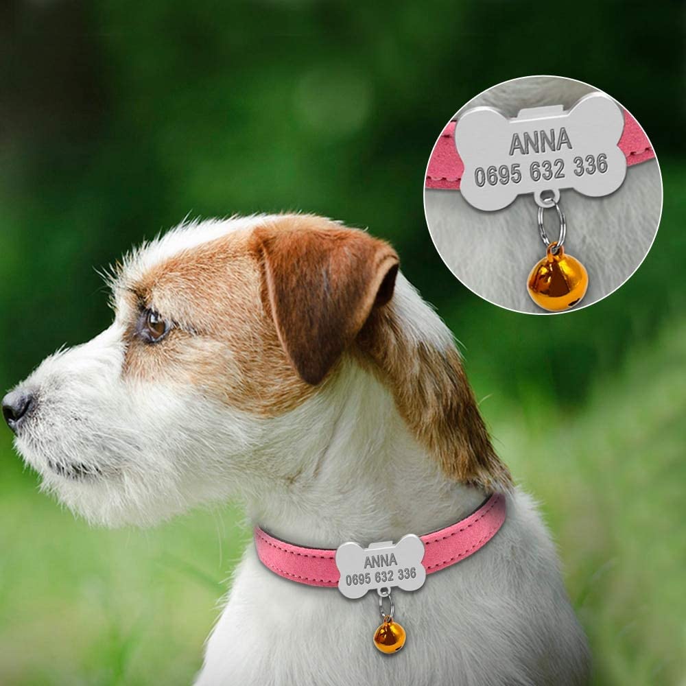  TUDUDU Collares De Perro Personalizados Custom Chihuahua Cachorro Gato Collar Hueso ID Etiquetas Grabadas para Perros Pequeños Gratis Campana De Regalo 