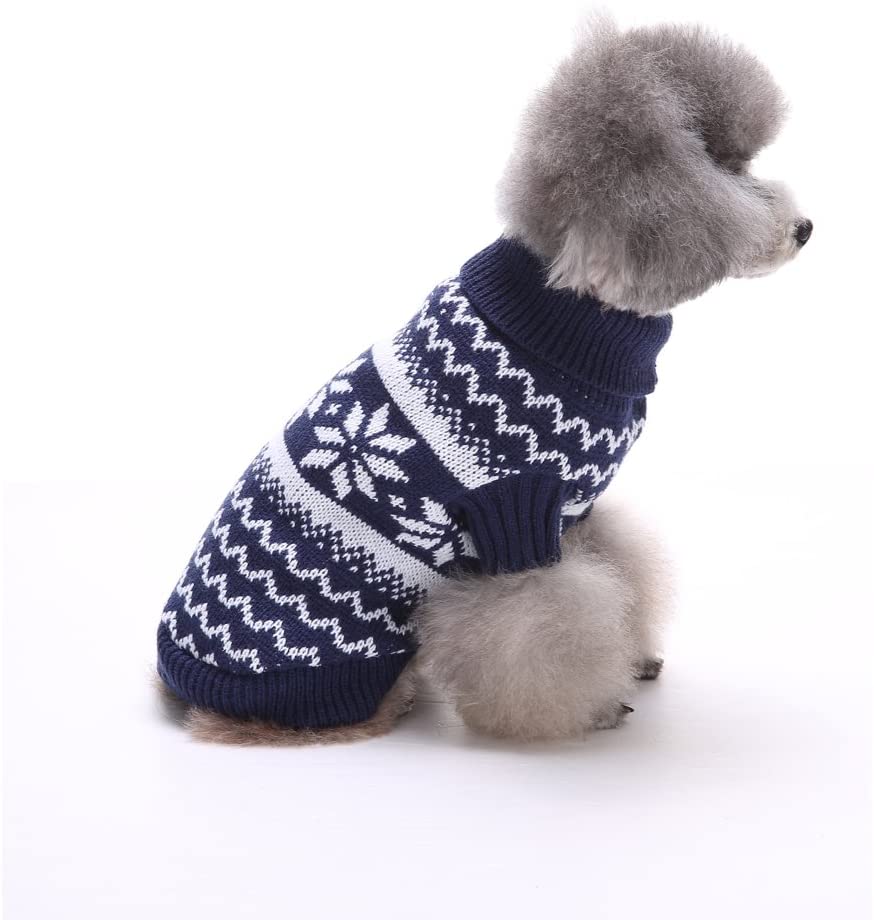  Tuopuda Navidad Mascotas suéter Invierno Perro Nieve Lana del Perrito Traje Caliente Ropa de Abrigo (L, Azul Marino) 