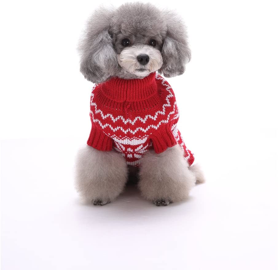  Tuopuda Navidad Mascotas suéter Invierno Perro Nieve Lana del Perrito Traje Caliente Ropa de Abrigo (M, Rojo) 