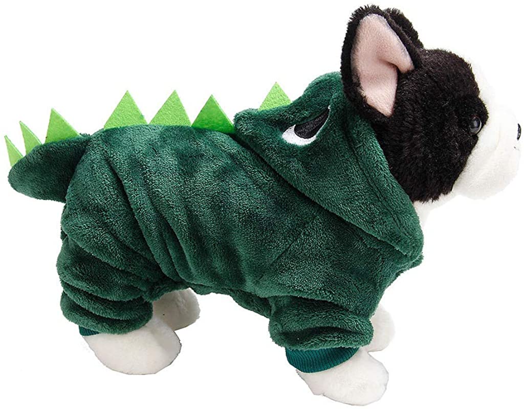  TWBB Ropa para Mascotas, Lindo Dinosaurio con Capucha Ropa para Mascota Perro Gato Manga Larga Abrigo Invierno Cálido Divertido Cachorro Disfraz para Yorkshire Terrier Chihuahua, XS-XL 