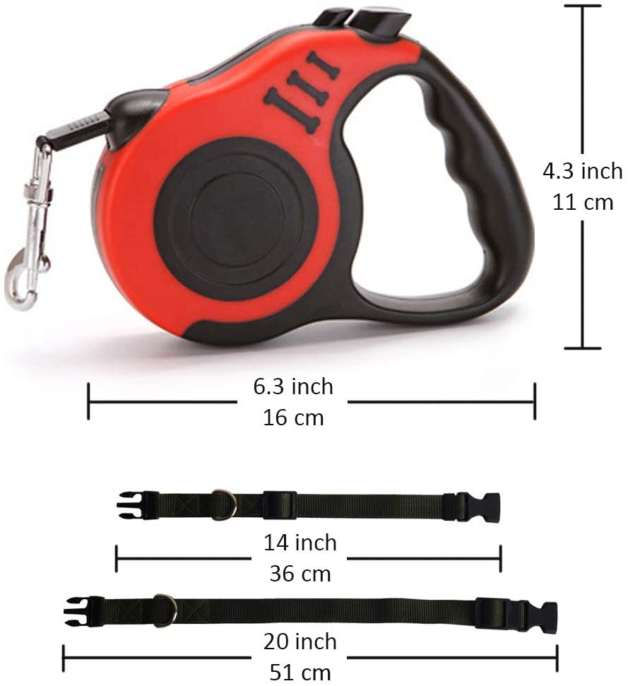  TWTG Correa de Perro retráctil automática de 5 Metros con Collar de Nylon para Perros pequeños y medianos. Bolsas de Basura para Mascotas Incluidas (Rojo) 