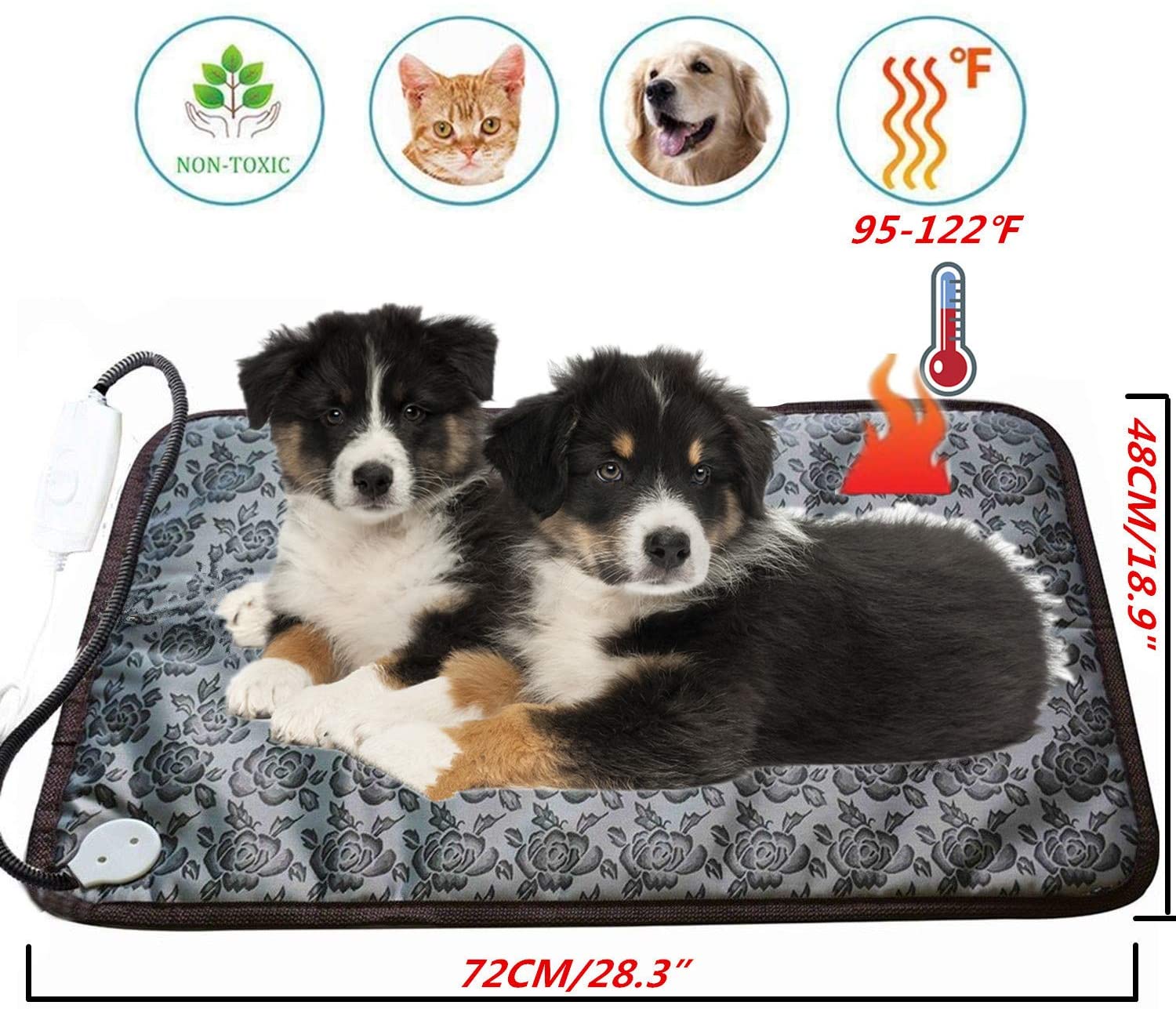  Ubei - Alfombrilla de calefacción eléctrica para Perro y Gato, Ajustable, Resistente al Agua, Cuerda de Acero antimordeduras, para Mascotas, Mantas y caseta de Mascotas Grandes (68,3" x 18,9") 