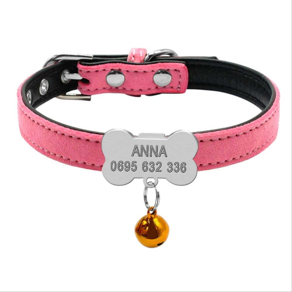  UD-strap Collares De Perro Personalizados Custom Chihuahua Cachorro Gato Collar Hueso ID Etiquetas Grabadas para Perros Pequeños Y Medianos Gratis Bell XS S S Rosa 