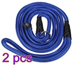  UEETEK 2 piezas para mascotas perro formación correa ajustable de Nylon plomo cuerda de tracción de lazo para perros 150cm azul 