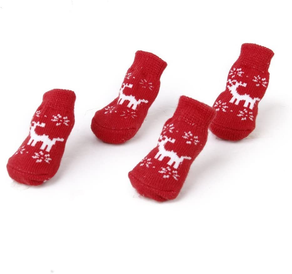  UEETEK 4pcs Calcetines Antideslizantes del Gato del Perrito del Estilo del Reno de la Navidad con Impresiones de la Pata - para el Perro pequeño 