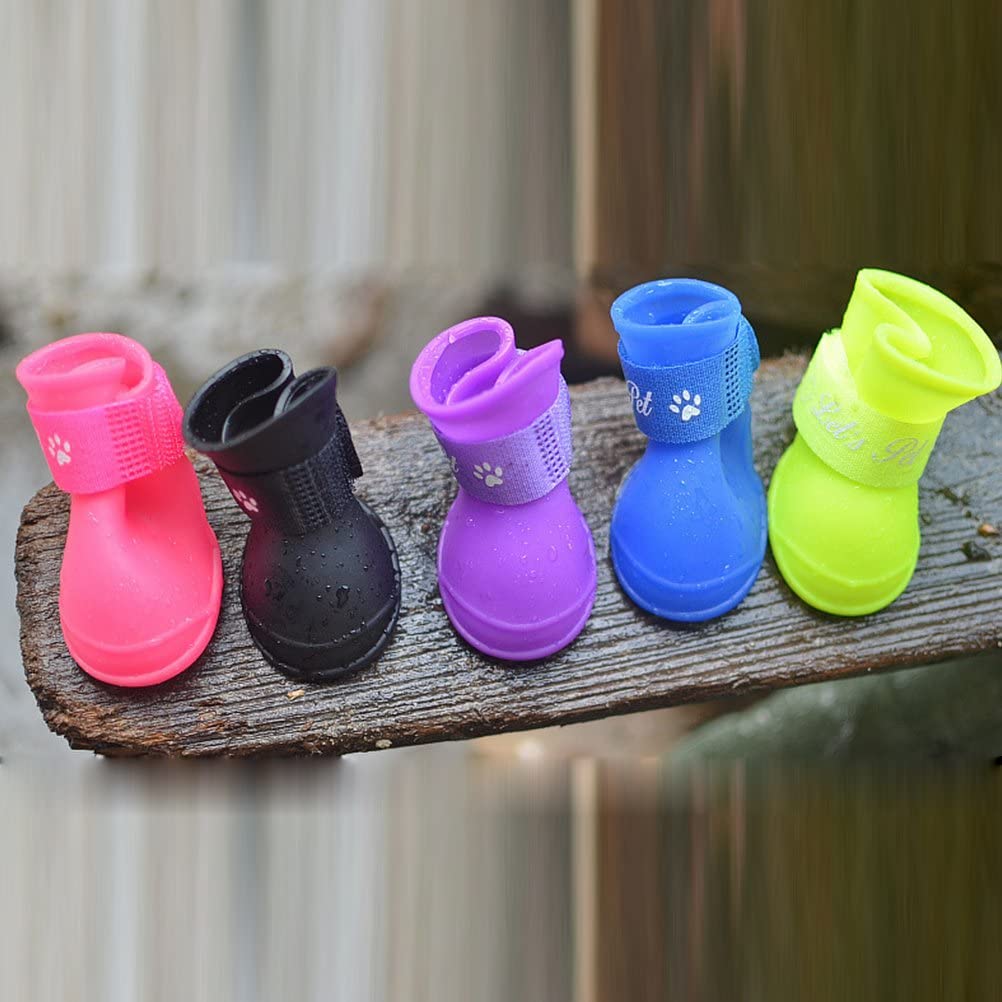  UEETEK Botas de lluvia para Perro mascota Colores dulces Zapatos de goma antideslizantes a prueba de agua para Pequeño perrito - Talla L (Negro) 