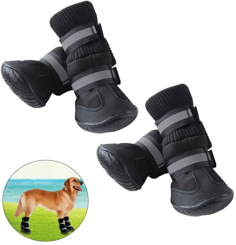  UEETEK Botas para Perros - 4 Piezas Botas Impermeables para Perros Protectores de Patas Botas Antideslizantes para Perros (Negro) 