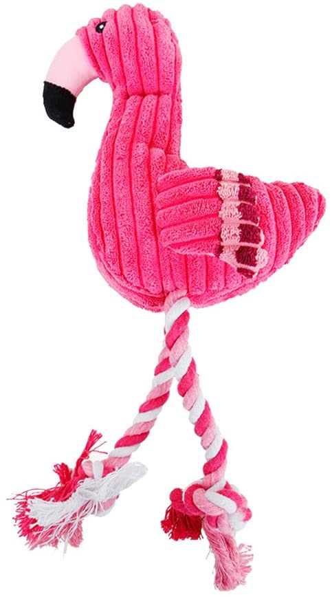  UKCOCO Juguete de cuerda de masticar para perro, con forma de flamenco, juguete interactivo para limpieza de dientes (rosa) 