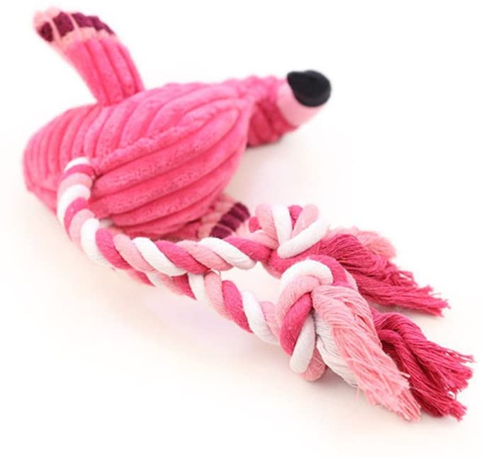  UKCOCO Juguete de cuerda de masticar para perro, con forma de flamenco, juguete interactivo para limpieza de dientes (rosa) 