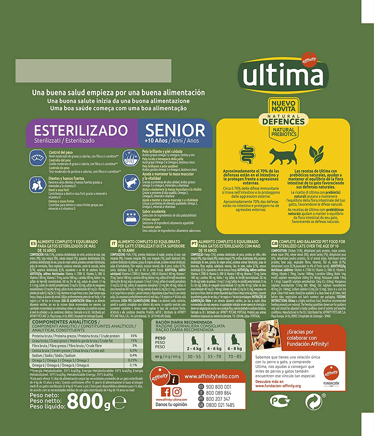  ultima Pienso para Gatos Esterilizados Senior con Pollo - 800 gr 