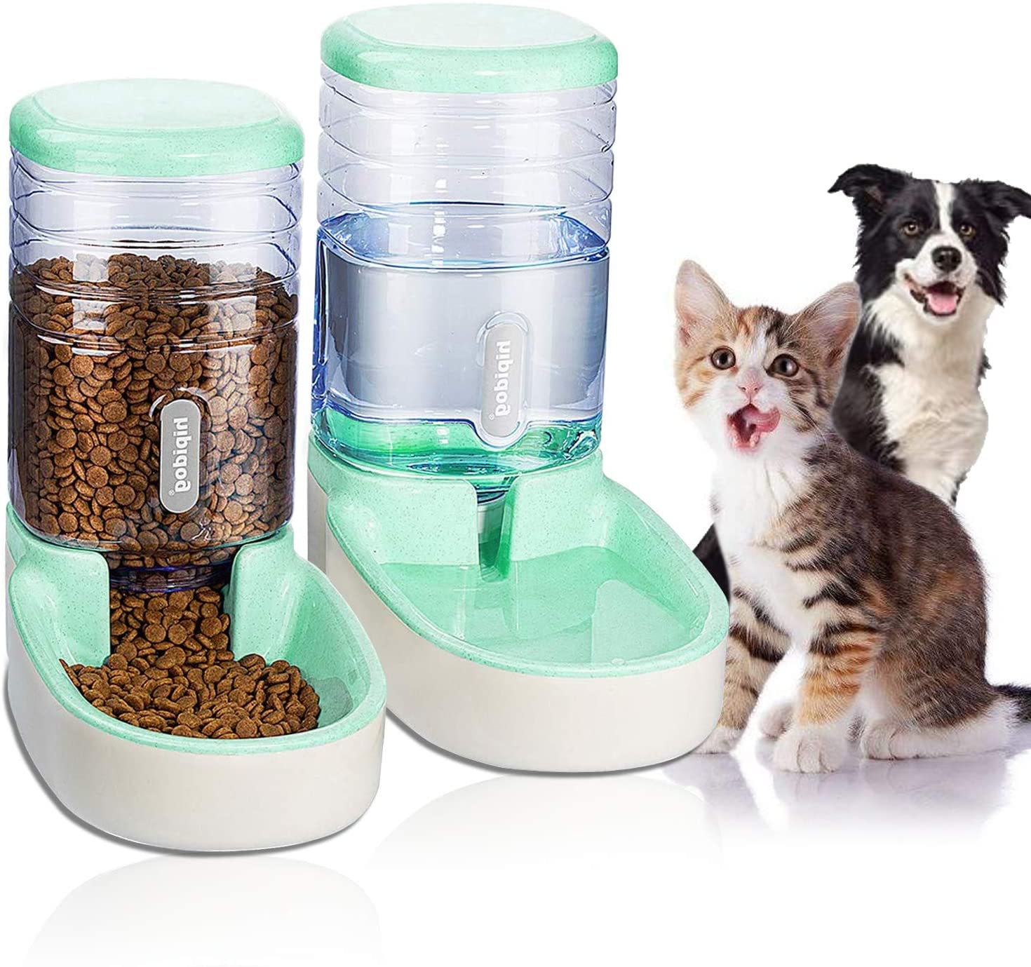  UniqueFit Pets Gatos Perros Riego automático y alimentador de Alimentos 3.8 L con 1 * dispensador de Agua y 1 * alimentador automático para Mascotas (Verde) 