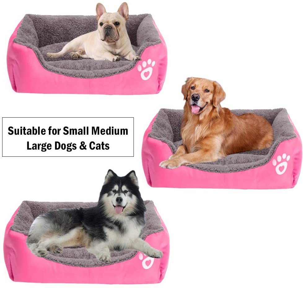  Urijk - Cama para Perro o Gato, Suave, Lavable, Impermeable, Oxford, para Cachorro, pequeño, Mediano, Grande, Perro o Gato, Suave y cálida, Forro Polar, con Base Antideslizante y Resistente al Agua 