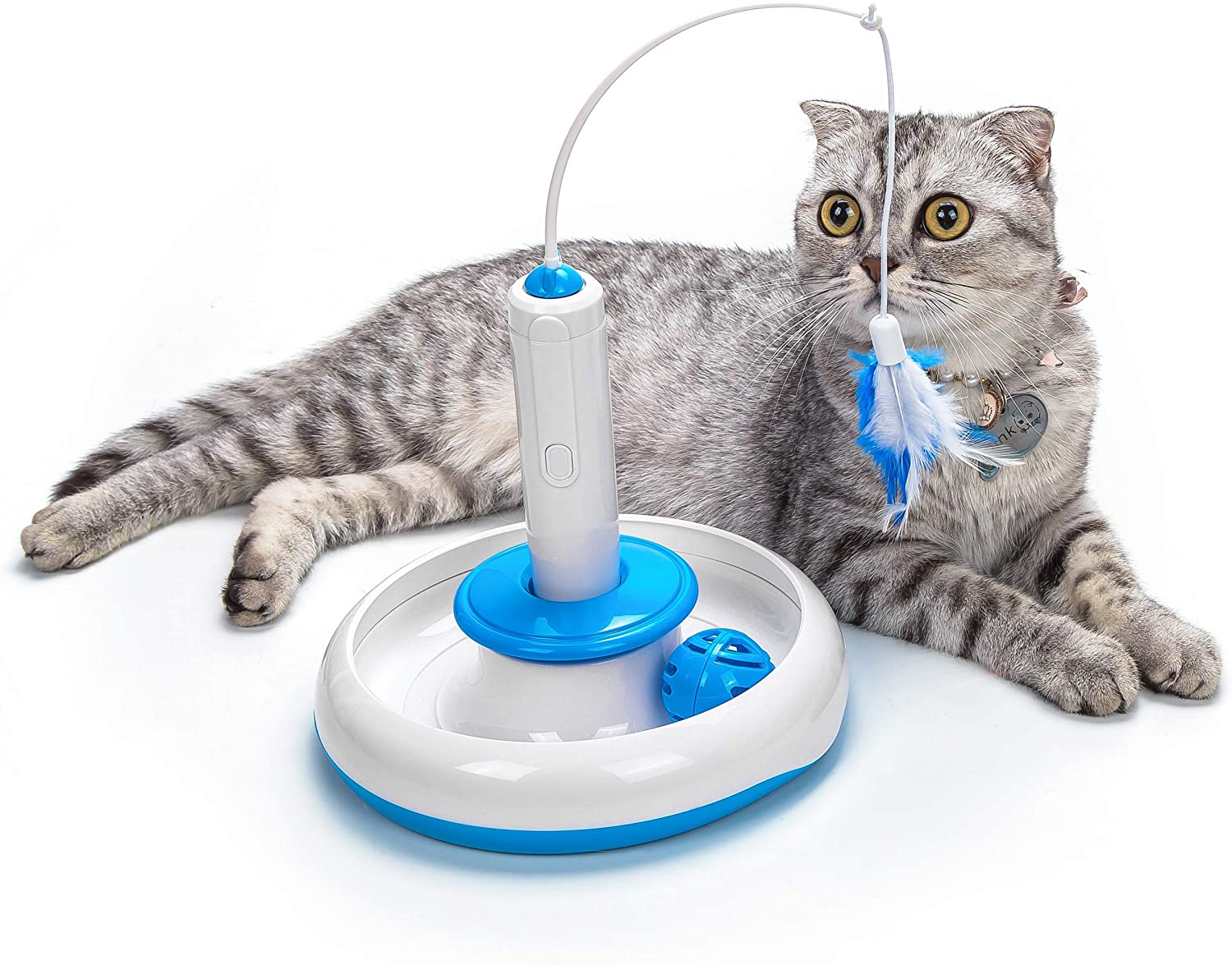  Vealind Juguete Interactivo para Gato con Pluma giratoria eléctrica de 360° y Bola de Timbre con Anillo (Juguete) 