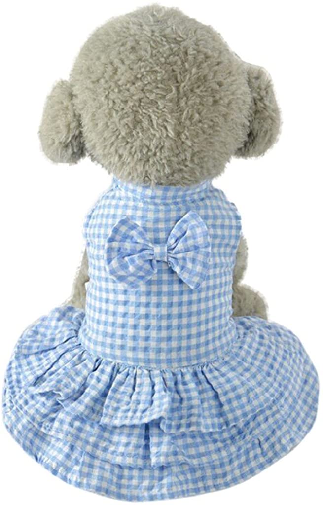  Vestidos para Perros, Impresión A Cuadros Vestido de Princesa, Ropa Bowknot Falda para Mascotas, Vestido de Tutú para Perro y Gato para Primavera y Verano, Chihuahua Yorkshire, Rosado Azul 