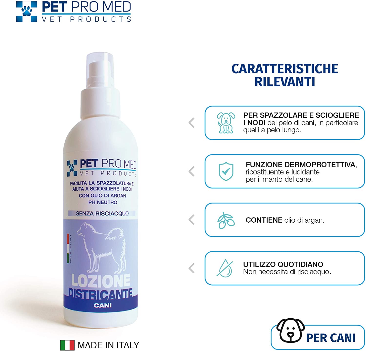  Virosac 140134 - Loción desenredante para el Pelo de los Perros Pet Pro Med. Paquete de 200 ml de Ph Neutro con Aceite de argán 