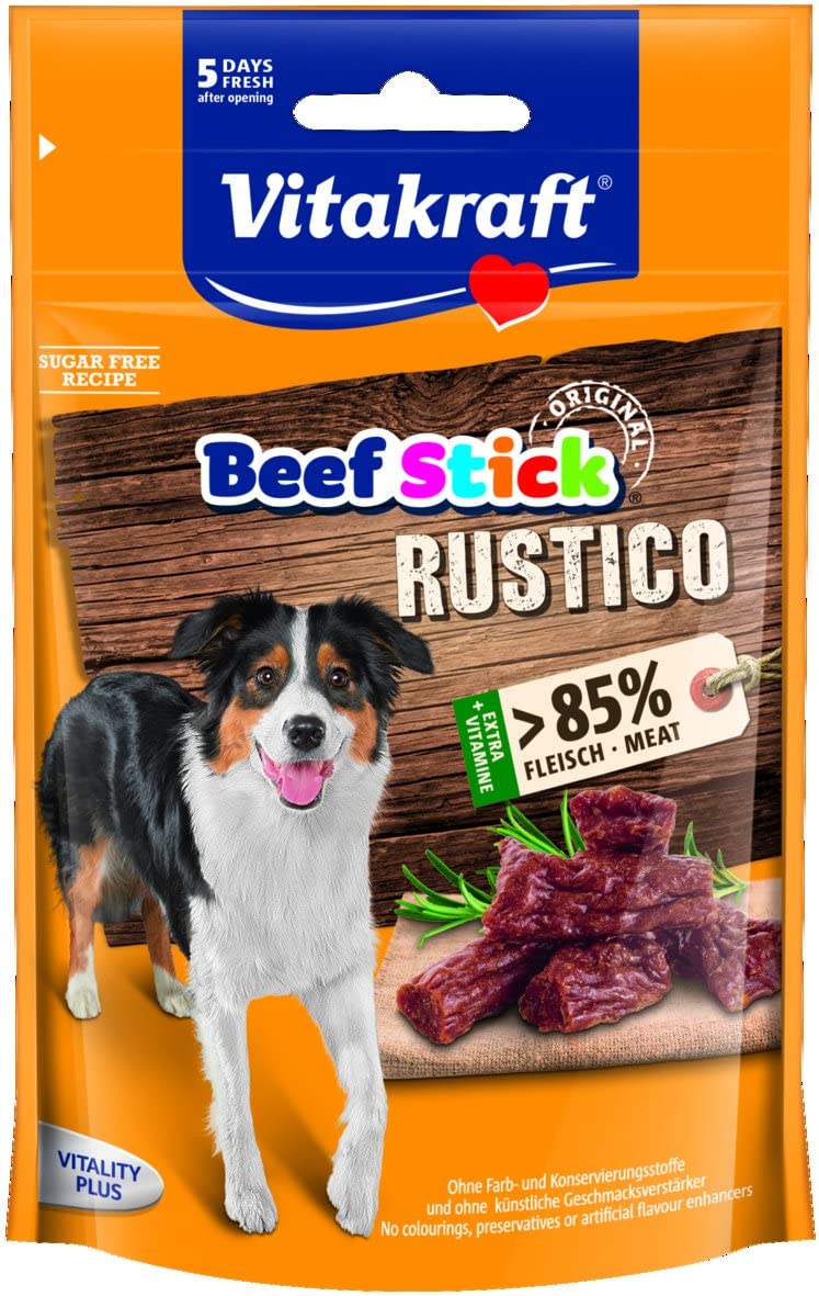  Vita Fuerza Perros Snack, geräuc herte salami de canapés, extra alto contenido de carne, Beef Stick Rustico, 7x55g 