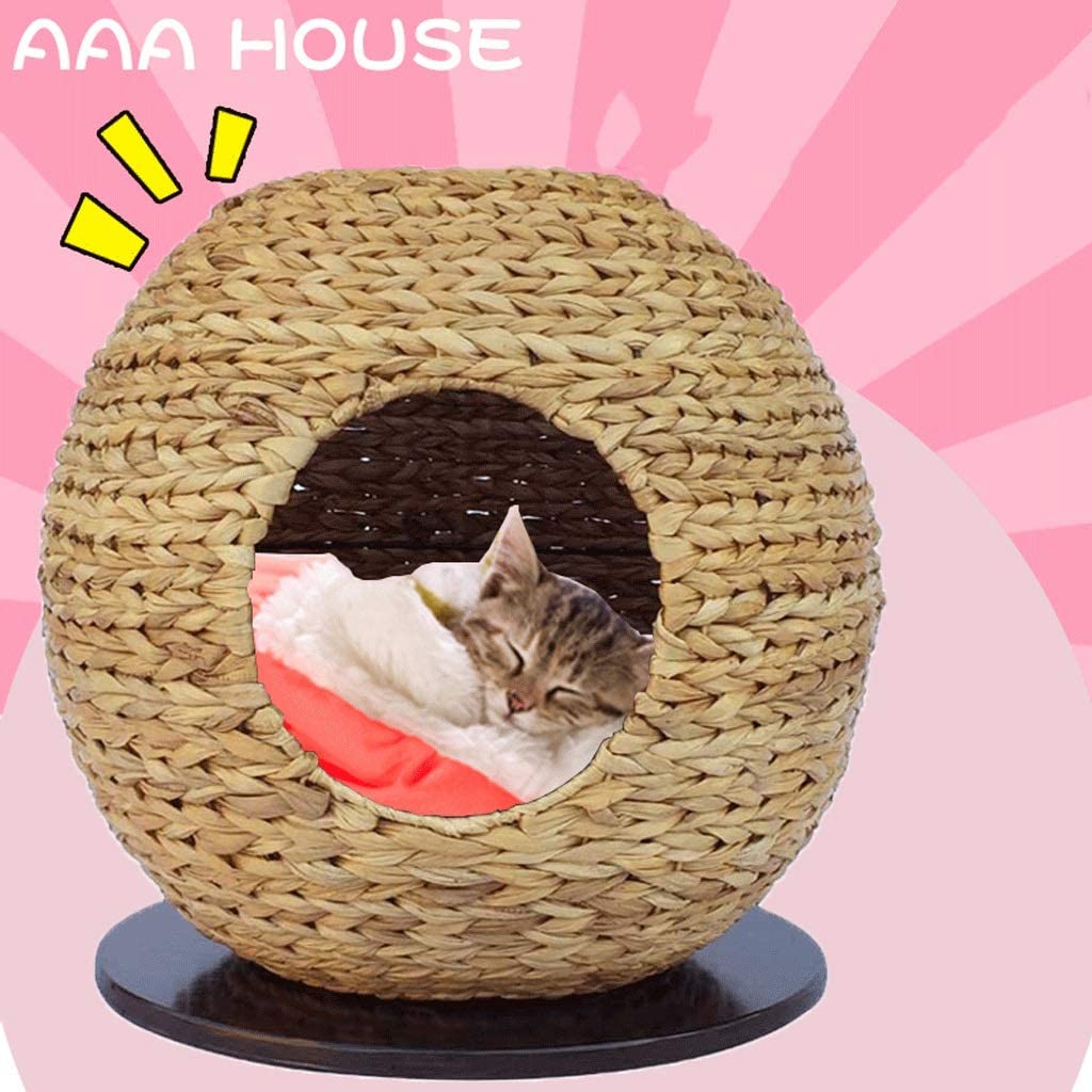  VZXFYG Cama Perro Casa de Mascotas de ratán Hecha a Mano Caseta de Gato Perrera Extraíble y Lavable Pequeño Perro Mordedura Estaciones Nido Mano de Obra Exquisita (Color : A) 