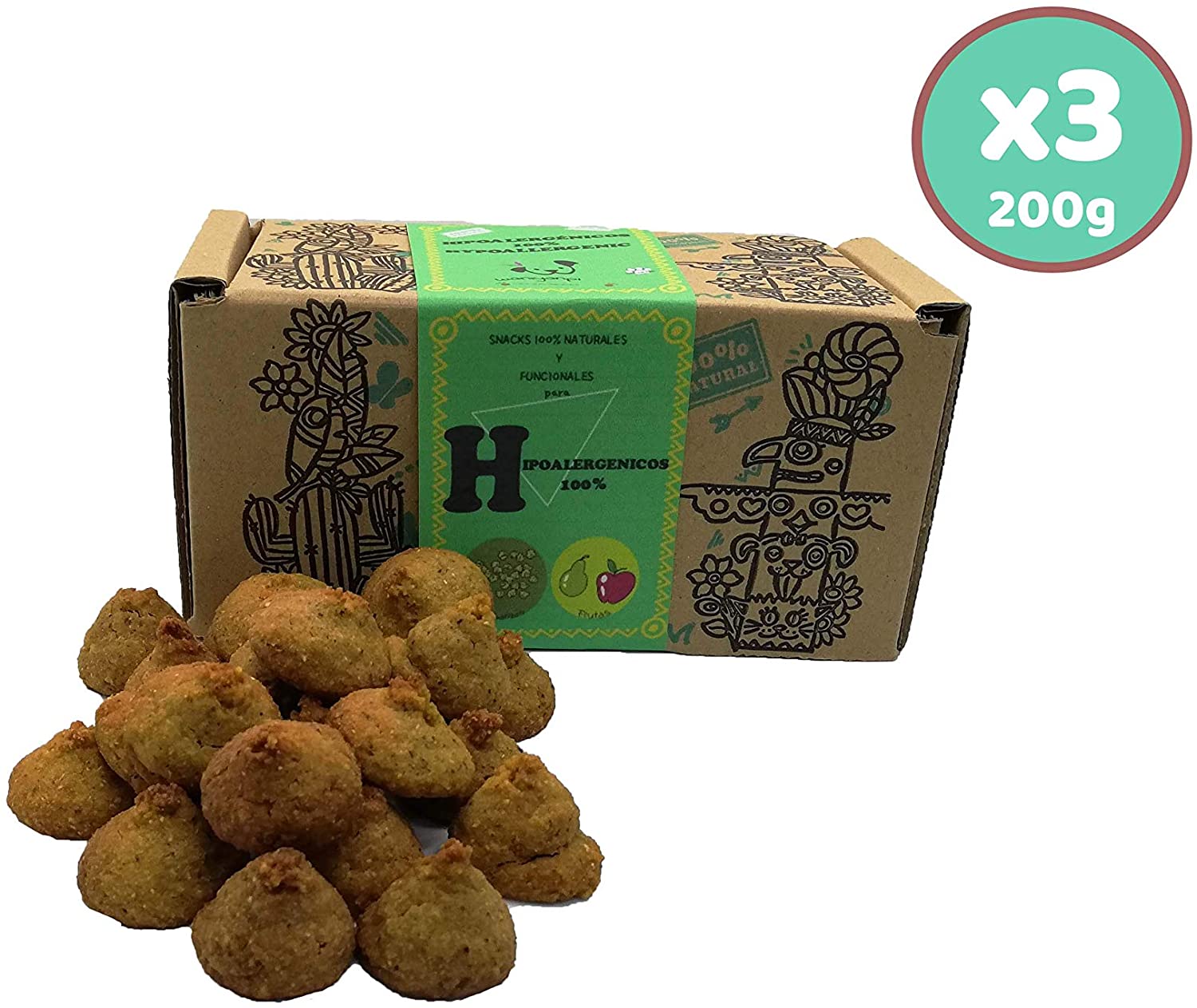  Waniyanpi Snacks 100% Hipoalergénicos 600g (3 Cajas x 200g)|para Perros con alergias alimentaria.|Elaborados con Fruta y Zanahoria. 