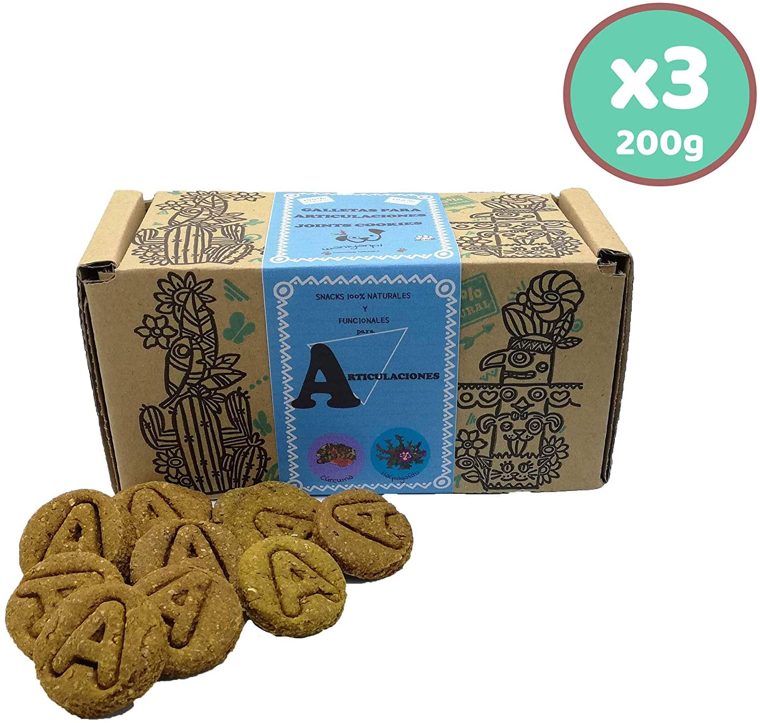  Waniyanpi Snacks para Perros con Problemas de articulaciones 600g (3 Cajas x 200g)|con harpagofito, Zanahoria Fresca y Aceite de Salmón. 