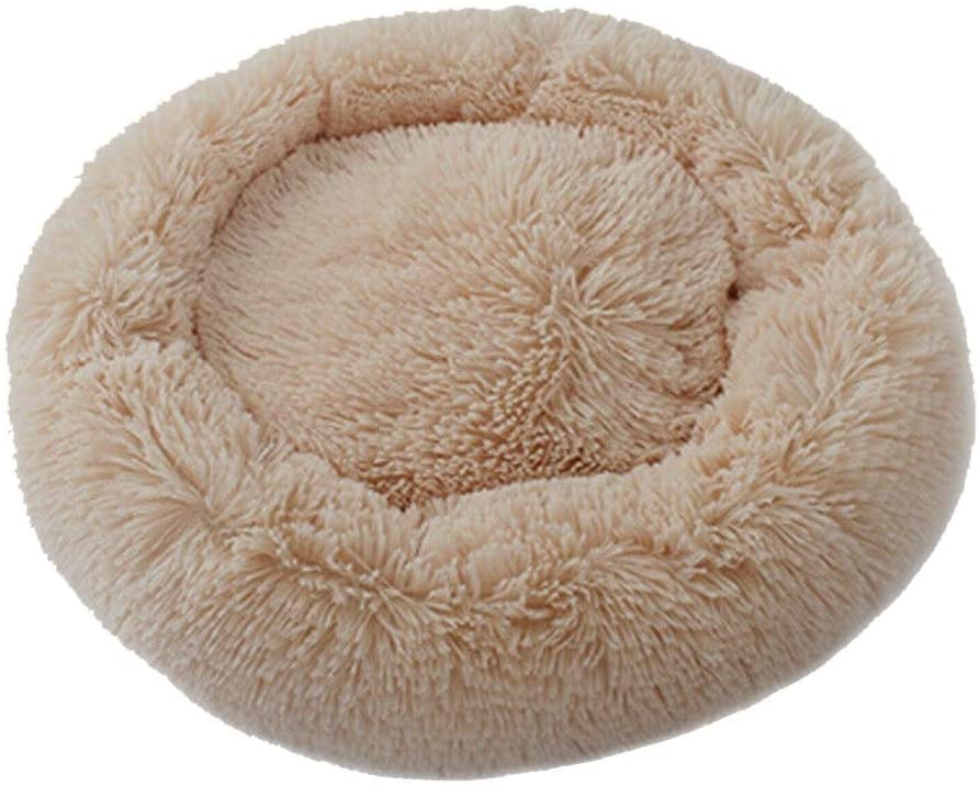  Watkings Cama de Felpa para Mascotas, Cama de Felpa para Gatos y Gatos, Cama para Cachorros, Cama Redonda u Ovalada, Cama para Gatos y Perros pequeños, café, 80 cm 