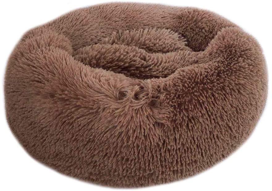  Watkings Cama de Felpa para Mascotas, Cama de Felpa para Gatos y Gatos, Cama para Cachorros, Cama Redonda u Ovalada, Cama para Gatos y Perros pequeños, café, 80 cm 