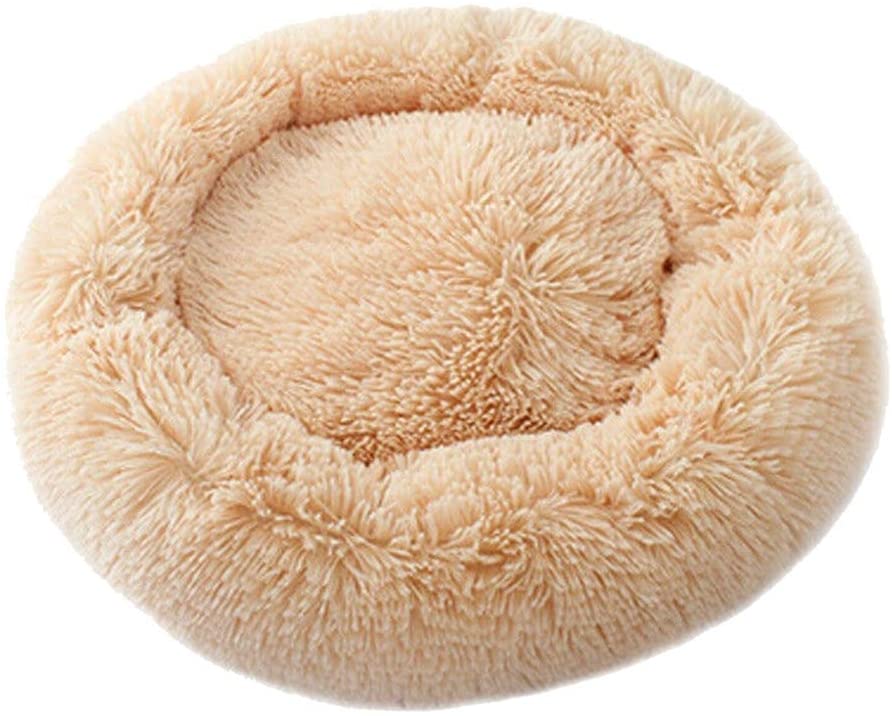  Watkings Cama de Felpa para Mascotas, Cama de Felpa para Gatos y Gatos, Cama para Cachorros, Cama Redonda u Ovalada, Cama para Gatos y Perros pequeños, café, 80 cm 