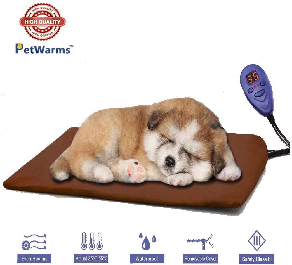  WHCCL Almohadilla térmica para Mascotas, Controlador de 7 Niveles DC12V Manta de calefacción eléctrica Segura para Perros y Gatos Impermeable,para Gatos Grandes Perros medianos 50 * 50 cm,Brown 