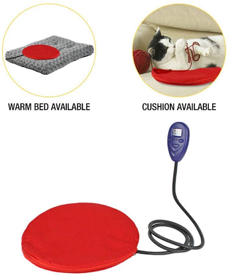  WHCCL Almohadilla térmica para Mascotas, Gato eléctrico Calentador para Perros Colchón Control de Temperatura de 7 Niveles, para Gatos Perros Pequeños Animales Rojo 30 * 30 cm 