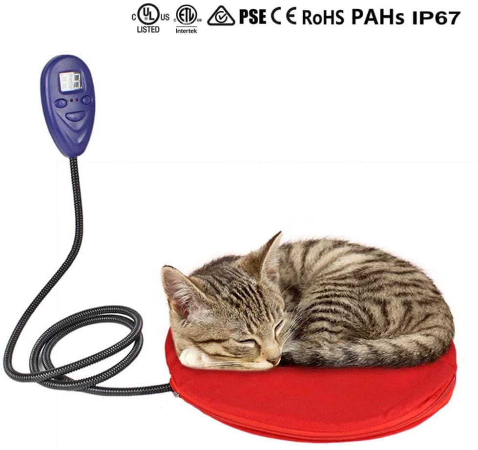  WHCCL Almohadilla térmica para Mascotas, Gato eléctrico Calentador para Perros Colchón Control de Temperatura de 7 Niveles, para Gatos Perros Pequeños Animales Rojo 30 * 30 cm 