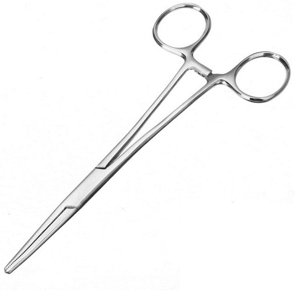  WYMAODAN YIYI Pinzas hemostáticas, acero inoxidable Perro Gato Mascota Tijeras Oreja Abrazadera de pelo Tijeras de pesca Herramientas (12.5 cm recto) 