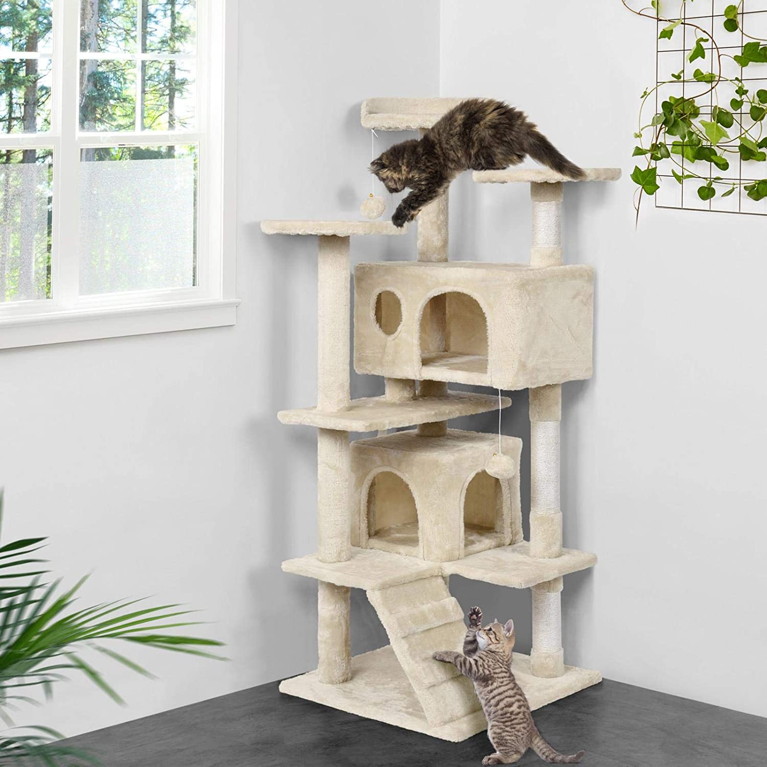  Yaheetech Árbol para Gatos Rascador Casa para Gatos Escalera Juguete de Sisal Altura 130 cm 