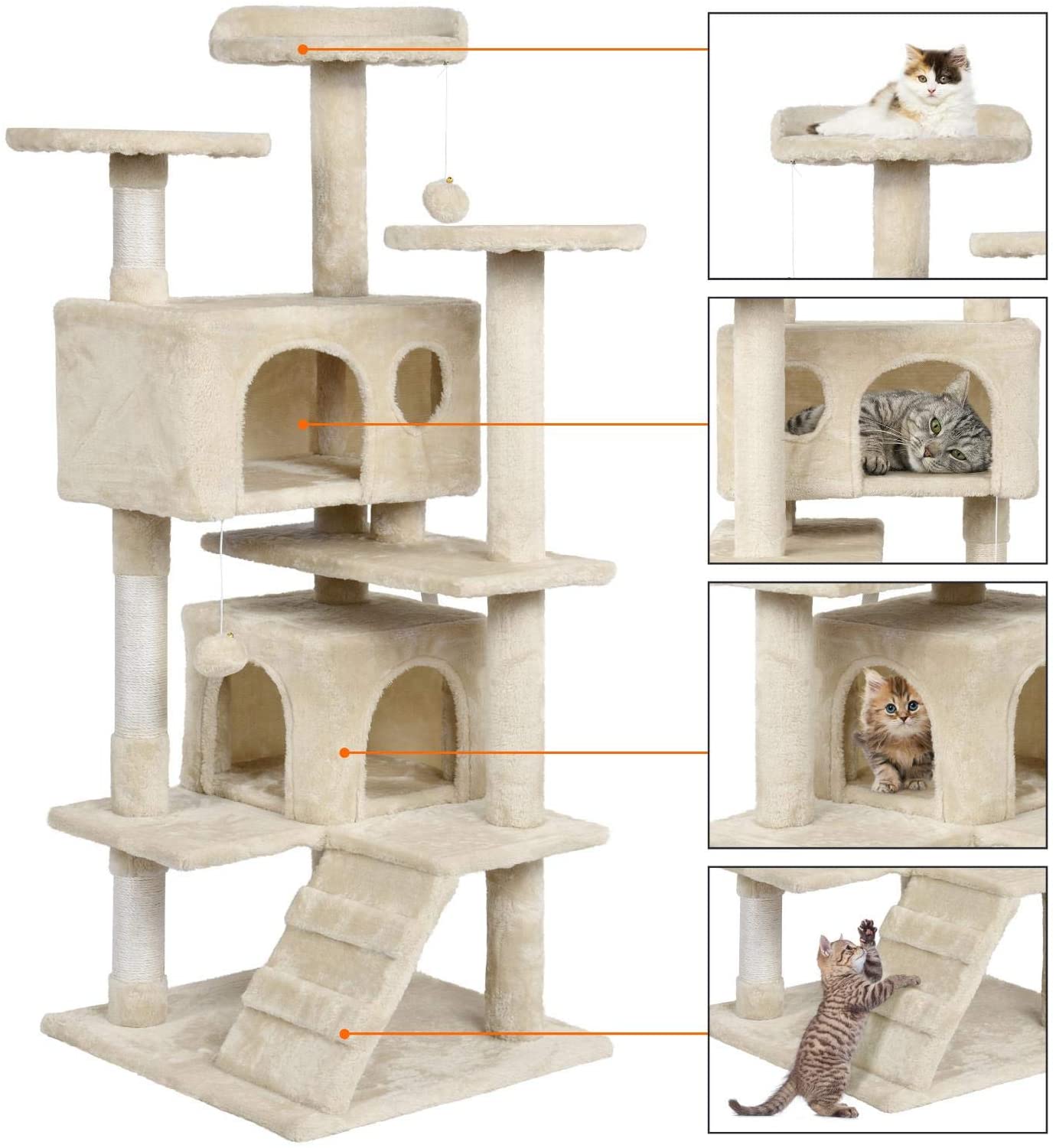  Yaheetech Árbol para Gatos Rascador Casa para Gatos Escalera Juguete de Sisal Altura 130 cm 