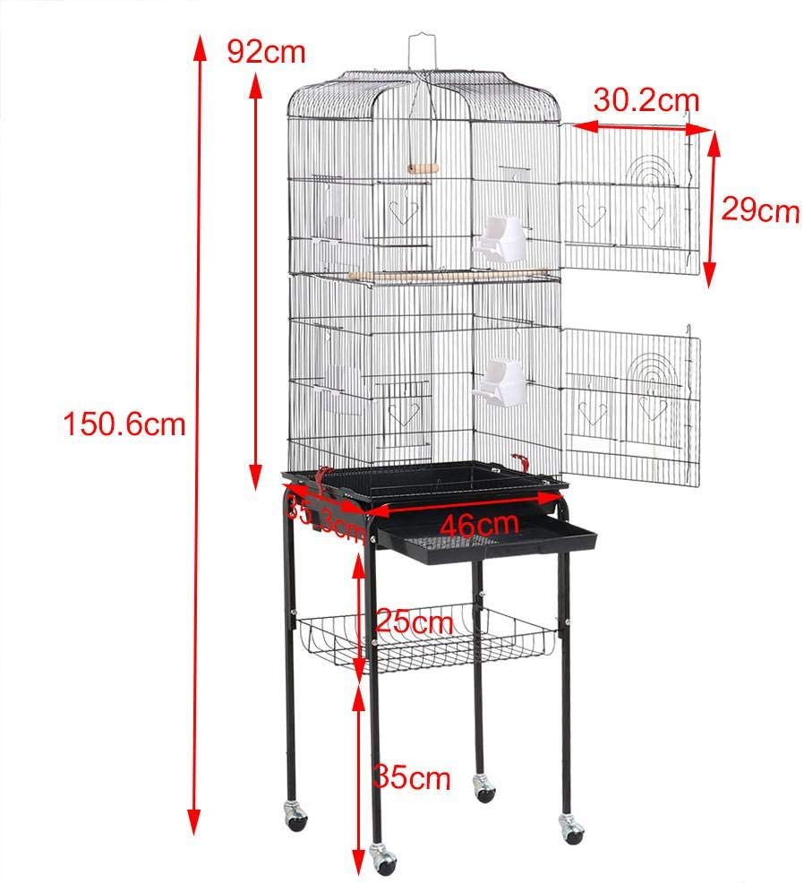  Yaheetech Jaula para Pájaros Jaula de Aves Canarios 46 x 35,5 x 158 cm 