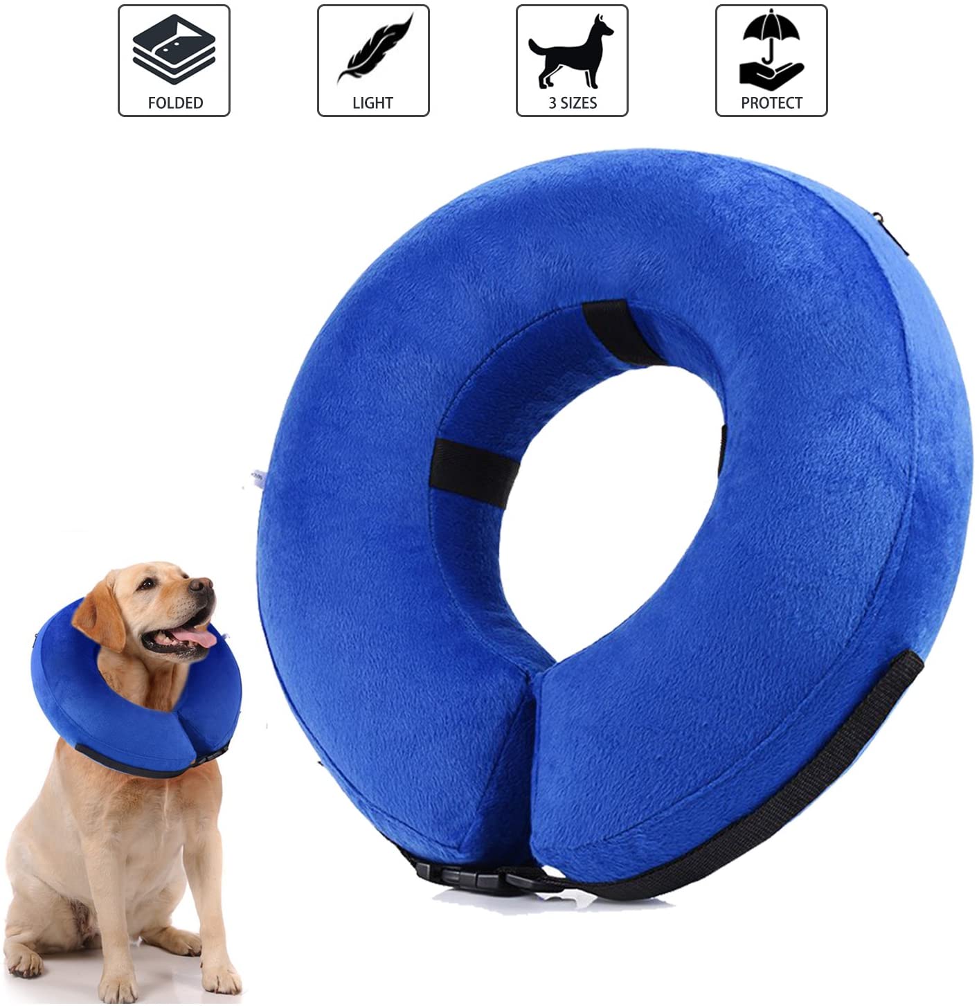  YAMI Collar de recuperación Inflable para Perros, Cono de Cuello isabelino Ajustable para Mascotas Recuperación de cirugía o heridas (L) 