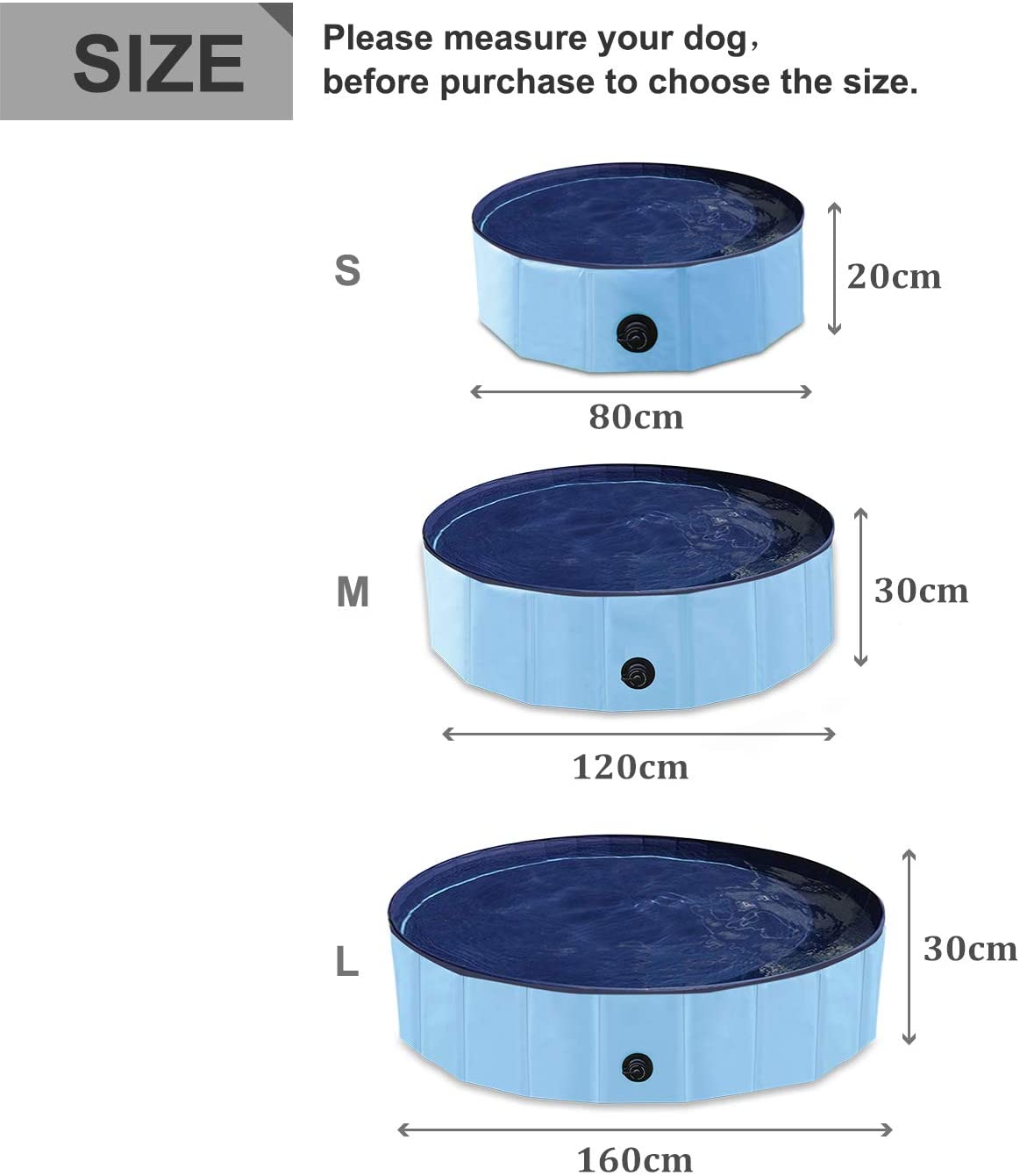  YAOBLUESEA Piscina para Perros, 160x30 CM Piscina para Perros Bañera Plegable para Mascotas - Gran/Azul 