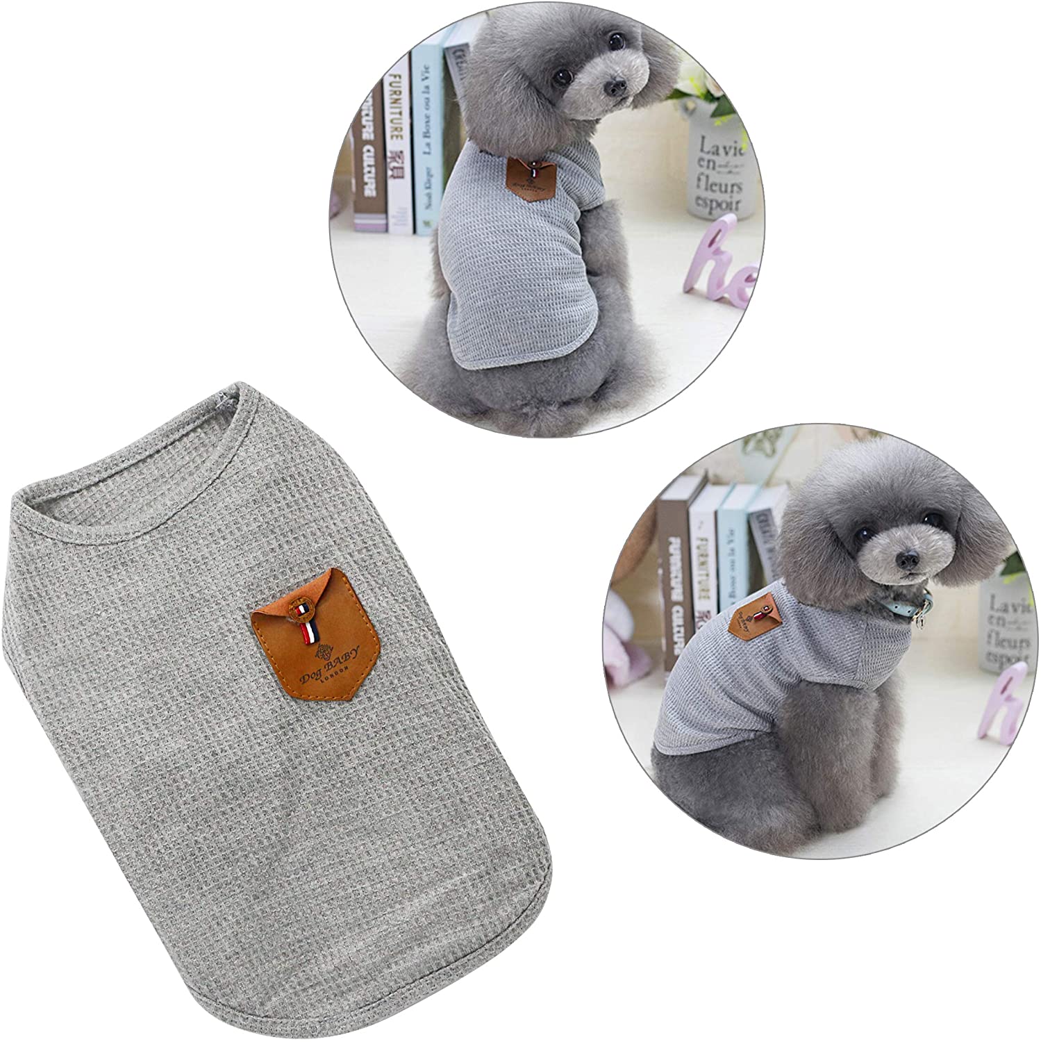  YAODHAOD Camiseta Minimalista para Perros, Ropa para Perros, Azul y Gris, 100% Algodón, para Mini Perros, Perros Pequeños y Gatos (2 Paquetes) (S-Puppy por uno o Dos Meses, Azul y Gris) 