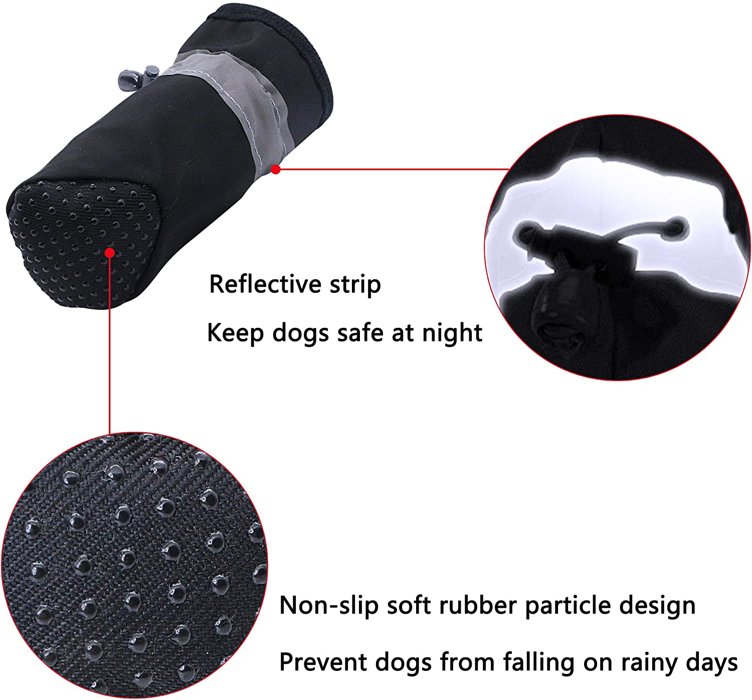  YAODHAOD Protector de Pata de Botas para Perros, Zapatos para Perros Antideslizantes, Estos Cómodos Zapatos Suave Tienen Correas Reflectantes, para Perros Pequeños (2, Negro) 