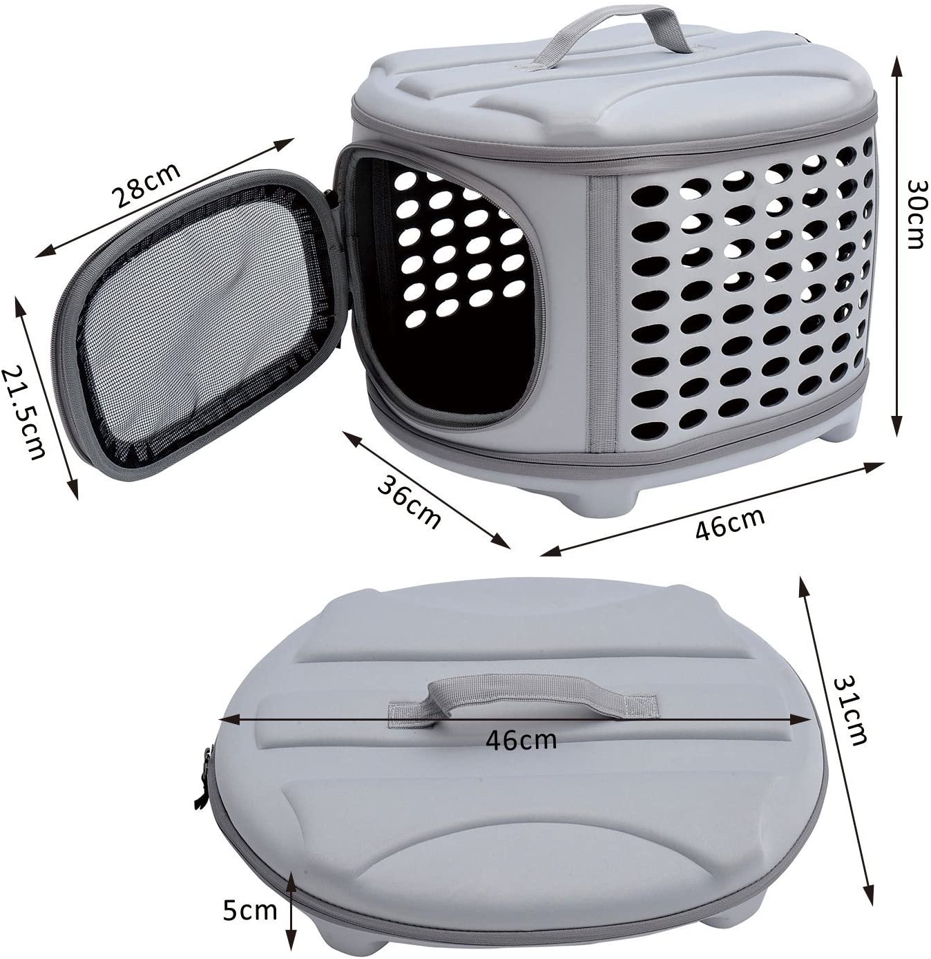  YATEK Transportin para Perros y Gatos Plegable, Lavable, Recomendado para Mascotas de hasta 5kg Color Gris Claro 