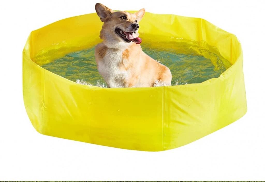  YC electronics Tina de baño Plegable del Perro, Lavabo de baño del Perro del Gato del Animal doméstico, Piscina del Animal doméstico, los 90 * 27cm, Azul Amarillo 