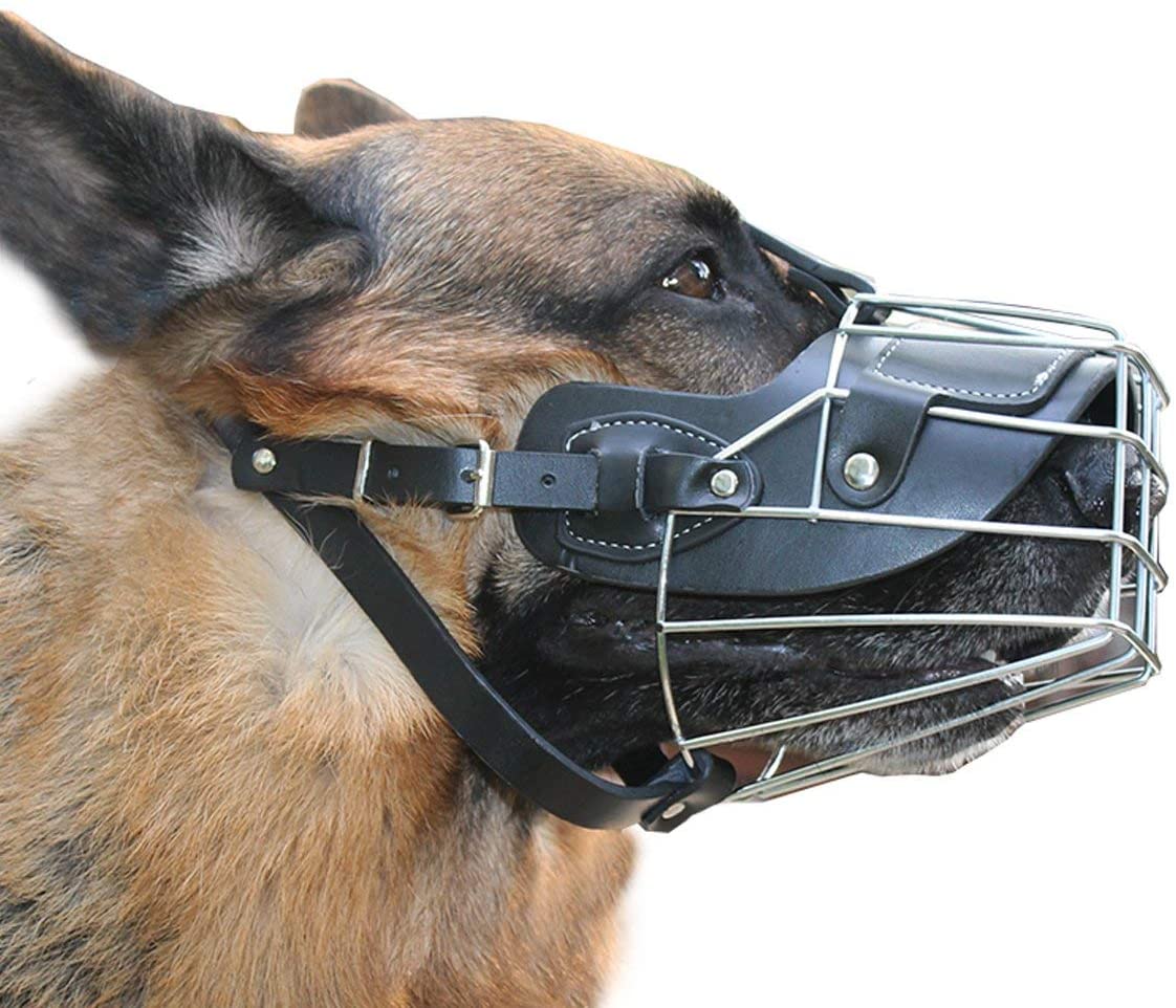  Yonfan Bozal de Piel para Perro con Cubierta de Boca para Perros Grandes, Ajustable para Evitar ladridos, mordiscos, Masticar 