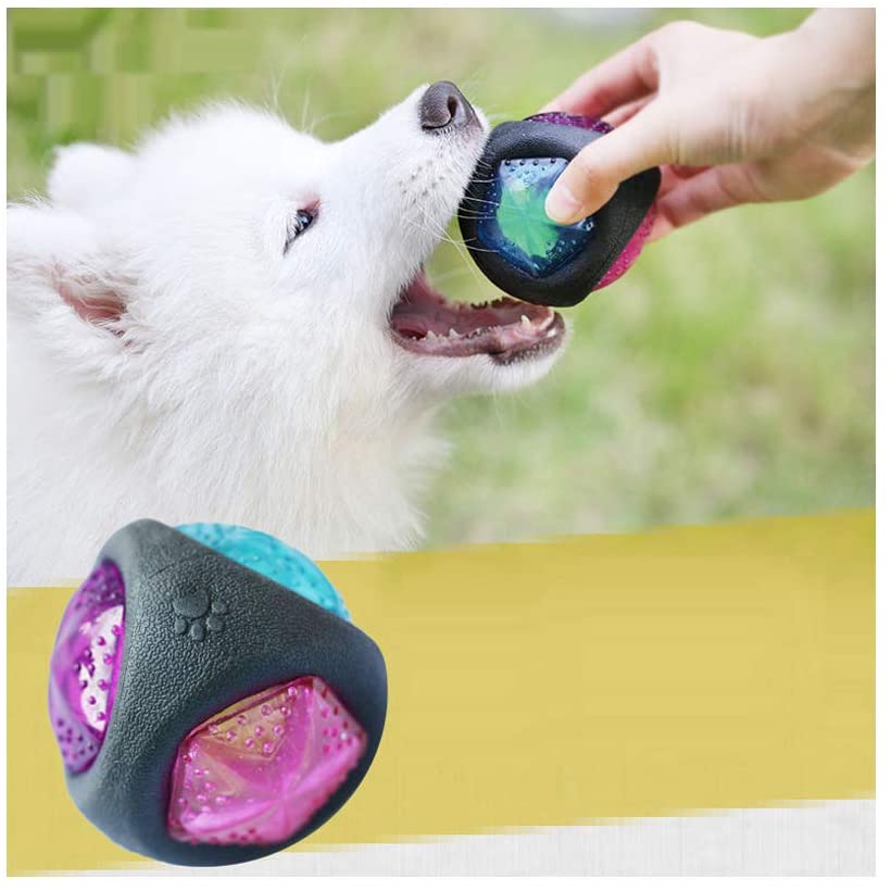  ysylxy - Pelotas de Goma para Perro Luminosas, Resistentes a la mordida, Juguete para Mascotas con Sonido y luz 