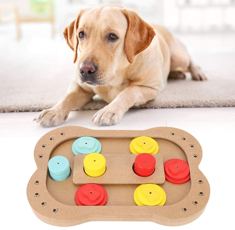  Zerone Juguete Educativo para Perros, Perros Coloridos de Madera para Mascotas Gatos Que Buscan Comida Rompecabezas Educativo tratado con Juguetes Juguete Interactivo(Hueso) 