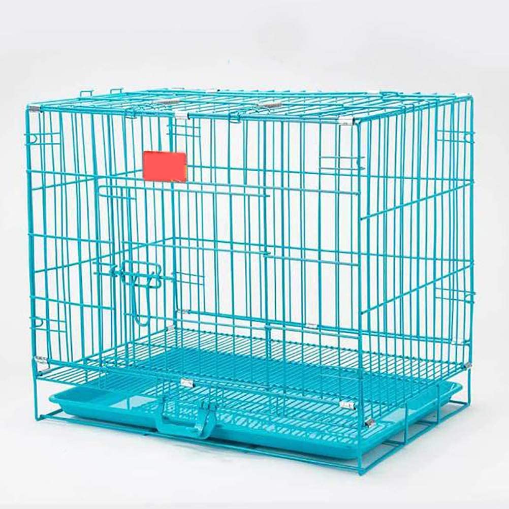  Zhyaj Jaula De Transporte para Perros Y Animales Pequeños, Caja Robusta Hecha De Alambre Fuerte, Plegable/con Bisagras, 2 Puertas, con Carcasa Inferior,Azul,M:60 * 42 * 52CM 