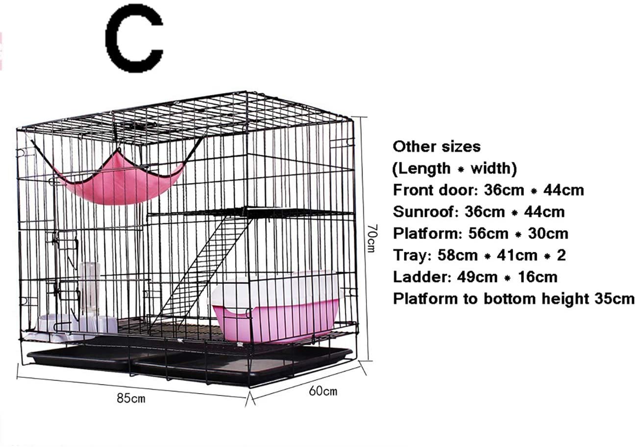  Zhyaj Jaula Plegable De Metal para Mascota con Bandeja De PVC Y Hamaca para Gatos, Doble Capa Jaula De Gato con Escalera De Gato,Negro,B:70 * 51 * 60cm 