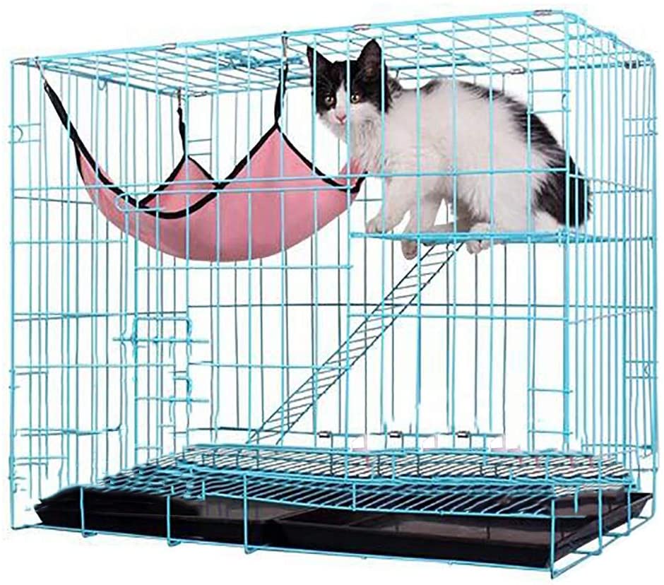  Zhyaj Jaula Plegable De Metal para Mascota con Bandeja De PVC Y Hamaca para Gatos, Doble Capa Jaula De Gato con Escalera De Gato,Negro,B:70 * 51 * 60cm 